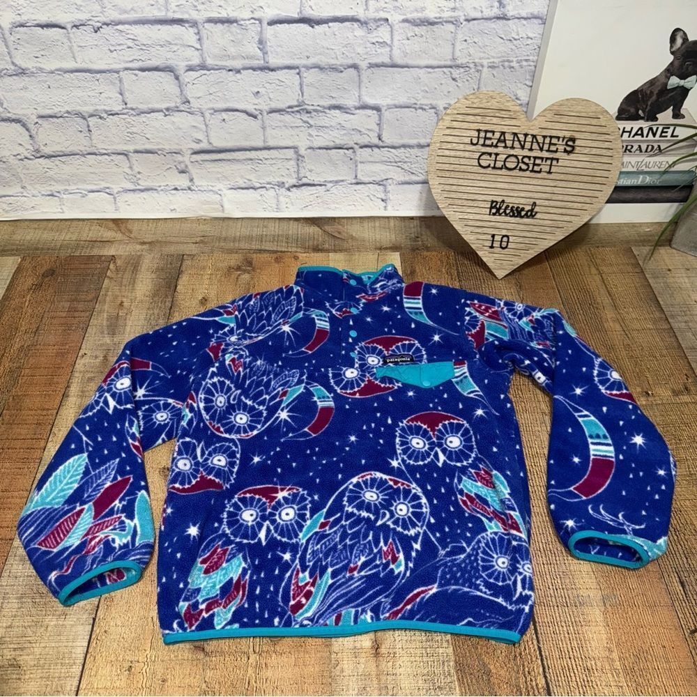 Patagonia Synchilla "Harvest Moon" Allover Owl Print Snap T Sweater - Picture 8 of 14